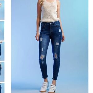 ENJEANS Deconstructed High Rise Blue Denim Jeans